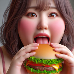 A woman holding a hamburger
