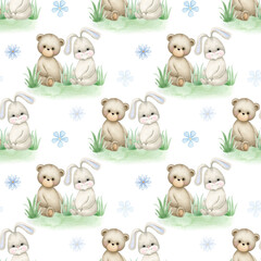 Seamless pattern with cute animals.