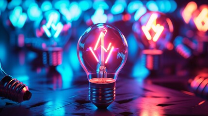 A collection of various light bulbs, including LED, incandescent, or compact fluorescent, arranged to symbolize the concept of energy efficiency and low power consumption in modern lighting solutions - obrazy, fototapety, plakaty