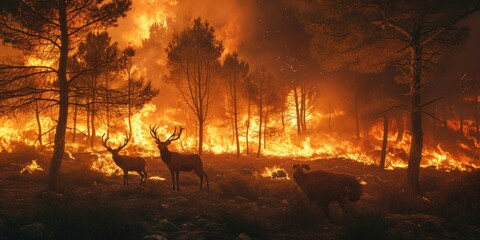 Animals escaping forest fires