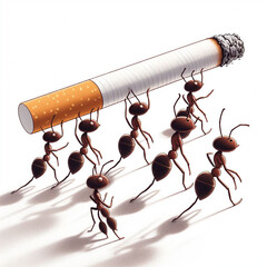Ants carrying a cigarette