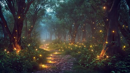 Enchanting Forest Glowing With Countless Fireflies