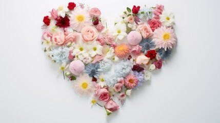  a heart - shaped arrangement of flowers on a white background for a valentine's day card or brochure.