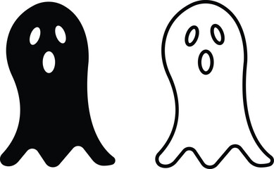 Ghost spooky character icon set isolated on transparent Background. Ghost flat line vector collection Emotion Variation. Creepy horror images. Doodle cute ghosts Halloween. Scary ghostly monsters.