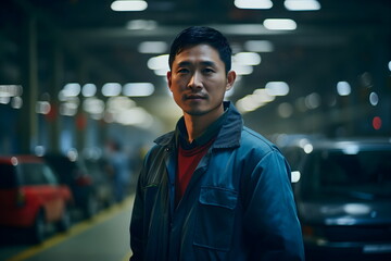Fototapeta premium asian worker man portrait in a car factory