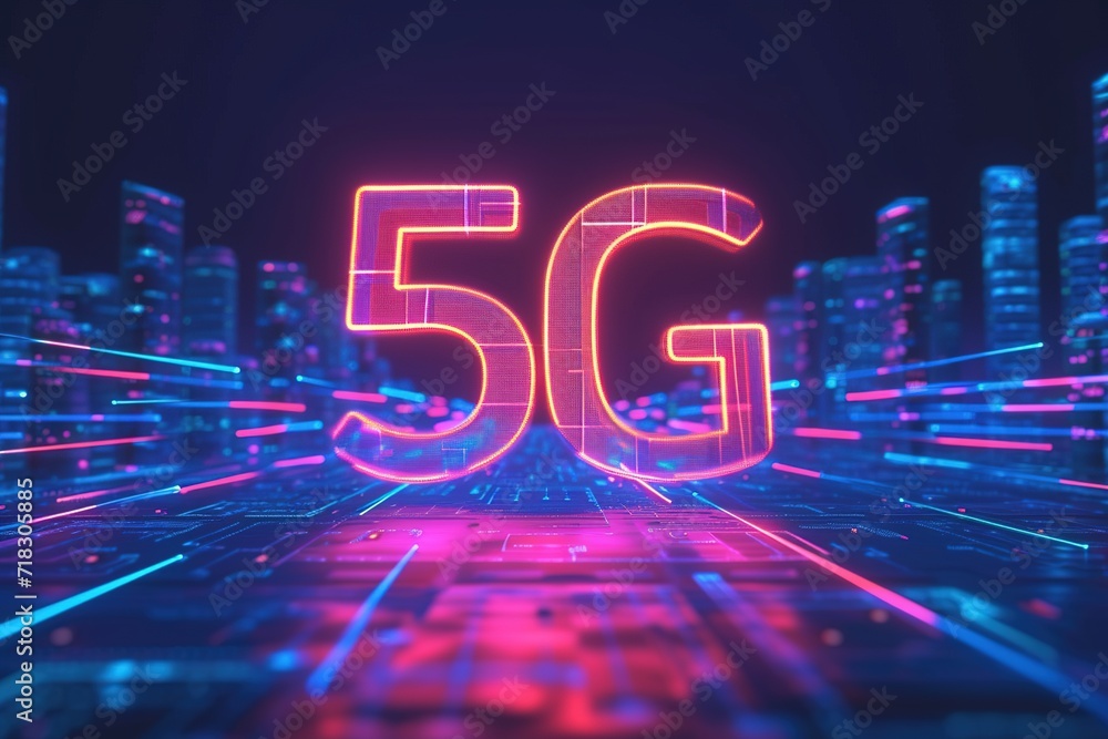 Poster 5g internet concept, frequency spectrum, background network, communication connection speed on a mod
