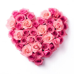 Heart-Shaped Arrangement of Pink Roses Isolated on a White Background.  Valentines day.  AI.