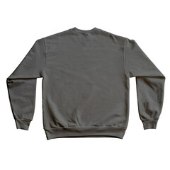 Blank Long Sleeve Sweatshirt Color Charcoal Back View Template Mockup on Transparent Background