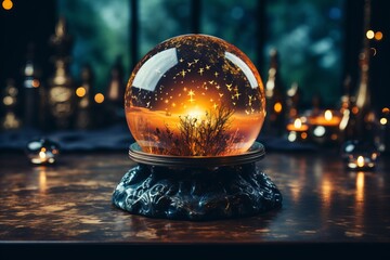 a magic ball with attributes of wizards, witches - obrazy, fototapety, plakaty