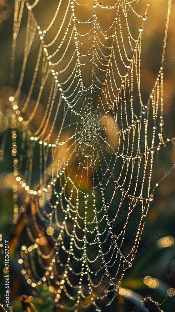 Aufkleber a spider web with dew drops on it. generative ai.