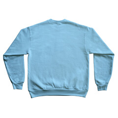 Blank Long Sleeve Sweatshirt Color Light Blue Back View Template Mockup on Transparent Background