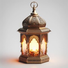 View of 3d ramadan and eid islamic lantern isolated on white background