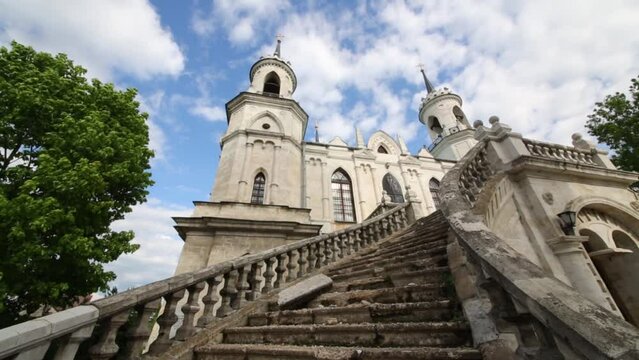 Old stone stairs on Vladimir church icon of Holy Mother 