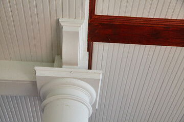 Classical Column and Wood Beam Detail, Low Angle View