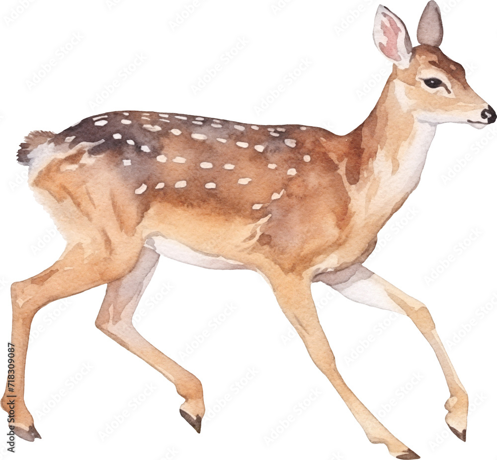Poster deer watercolor created with generative ai technology