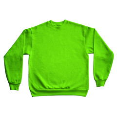 Blank Long Sleeve Sweatshirt Color Safety Green Front View Template Mockup on Transparent Background