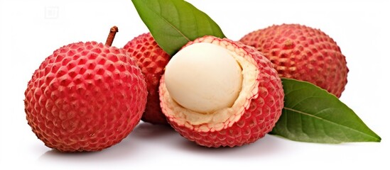 lychee fruit with cut in half isolated white background