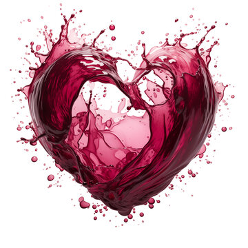Splash of red wine in the shape of a Valentines heart