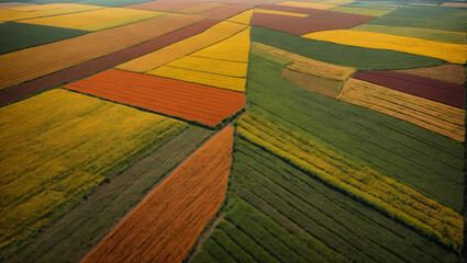 Lotniczy widok na patchworkowe pola