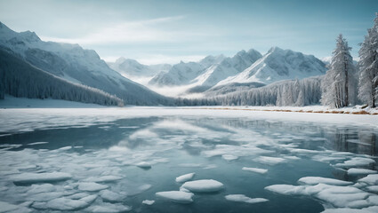Zimowy krajobraz z lodowymi formacjami - obrazy, fototapety, plakaty