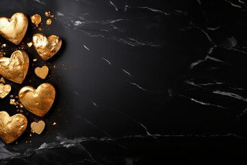 Golden cutlery on black stone table for valentine s dayversatile design for cards, menus, and more.