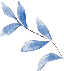 Hand Drawn Watercolor Branch Of Blue Leaves