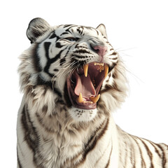 White tiger roaring on transparent background
