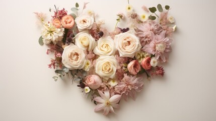  a bunch of flowers arranged in the shape of a heart on a white background with pink and white flowers in the shape of a heart.