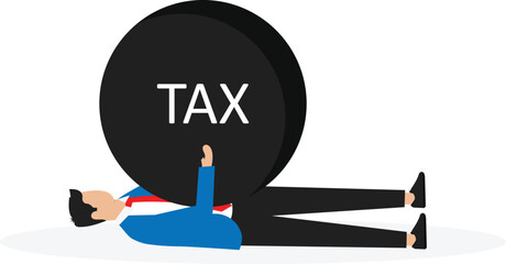 Heavy tax burden to pay off and heavy problems or debts, bankruptcy or financial problems, government obligations and entrepreneurs shouldering a heavy burden with the word TAX.
