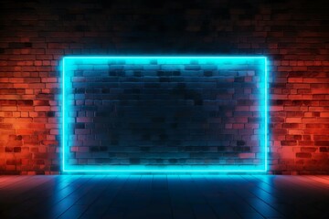 Neon Modern Futuristic Lights on Grunge Brick Wall. Generative ai