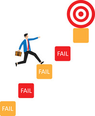 Businessmen jump through hurdles for big targets and success. Run and jump over the failure barrier concept.
