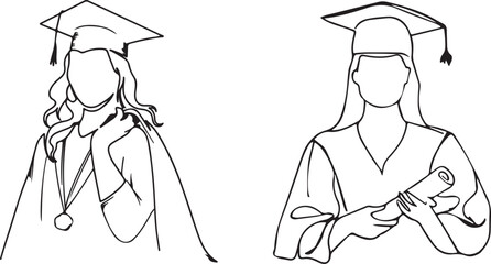 Set of silhouettes of graduation lady, happy student