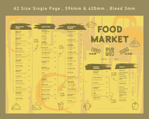 Fototapeta na wymiar Restaurant cafe menu, template design. Single page food menu template, A2 size single page.