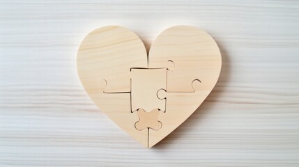  a wooden heart shaped puzzle sitting on top of a wooden table next to a piece of wood that has been cut into the shape of a heart.