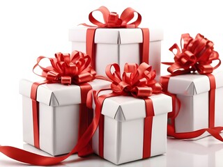 Obraz premium Gifts with red ribbons isolated on white Valentine's Day