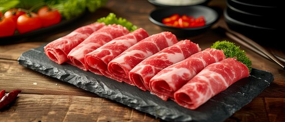 image of sliced fatty beef roll for hot pot - obrazy, fototapety, plakaty