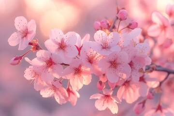 Fototapeta na wymiar A delicate blooming cherry blossom tree