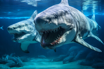 Twin Great White Sharks Dominating Ocean