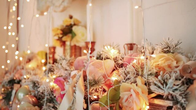 Beautiful decor with many artificial glitters flowers and garlands
