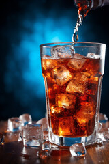 Refreshing Cola Pouring Over Ice in Glass