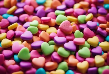 Background of brightly colored candy hearts for Valentines Day
