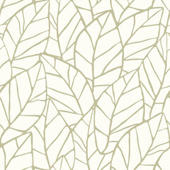 Seamless abstract botanical art background with  leaves. Natural hand drawnd grey and  white leaves pattern, monochrome.Vector floral  pattern