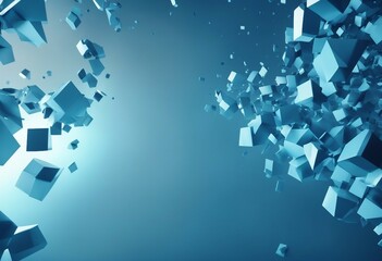 Blue 3D shapes neatly organized to make a futuristic abstract background 3D Render with copy-space in center