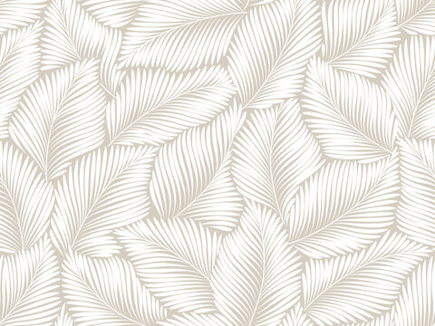 seamless abstract floral background with leaves. Grey patterrn with white painted leaves. Vector illustration.