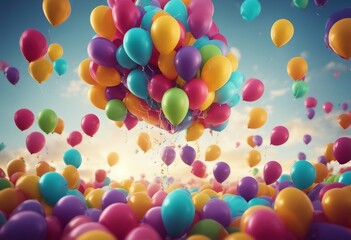 Colorful balloons rising into the in the air Seamless loop