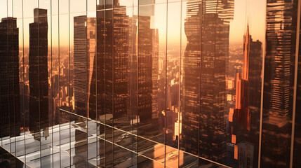 Fototapeta na wymiar reflection city skyline at sunset