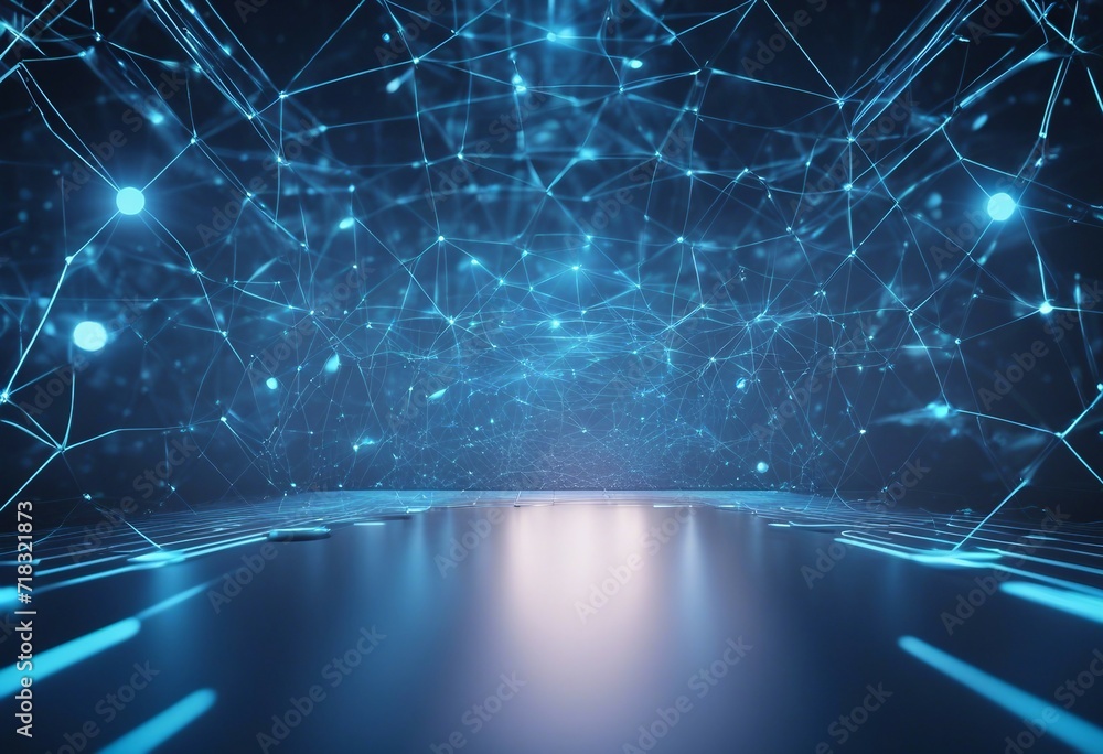 Poster futuristic high tech blue background with network lines conveying a connectivity concept above empty