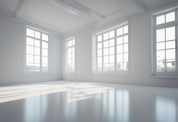 Empty White Room with White Floor Window illuminates the space with bright natural light