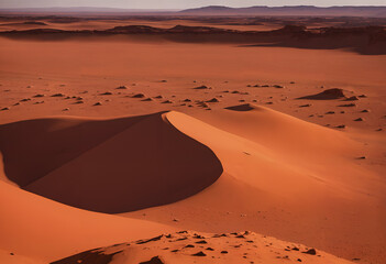 A Red Desert Landscape With Hills In The Background.