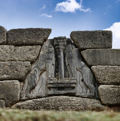 The Lions Gate is the monumental entrance to the fortress of Mycenae, in Argolis. It is one of the...